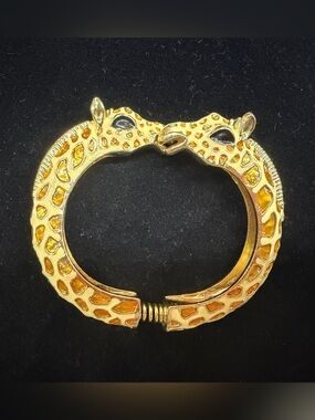 Giraffe Hinged Bangle Bracelet with Amber Enamel